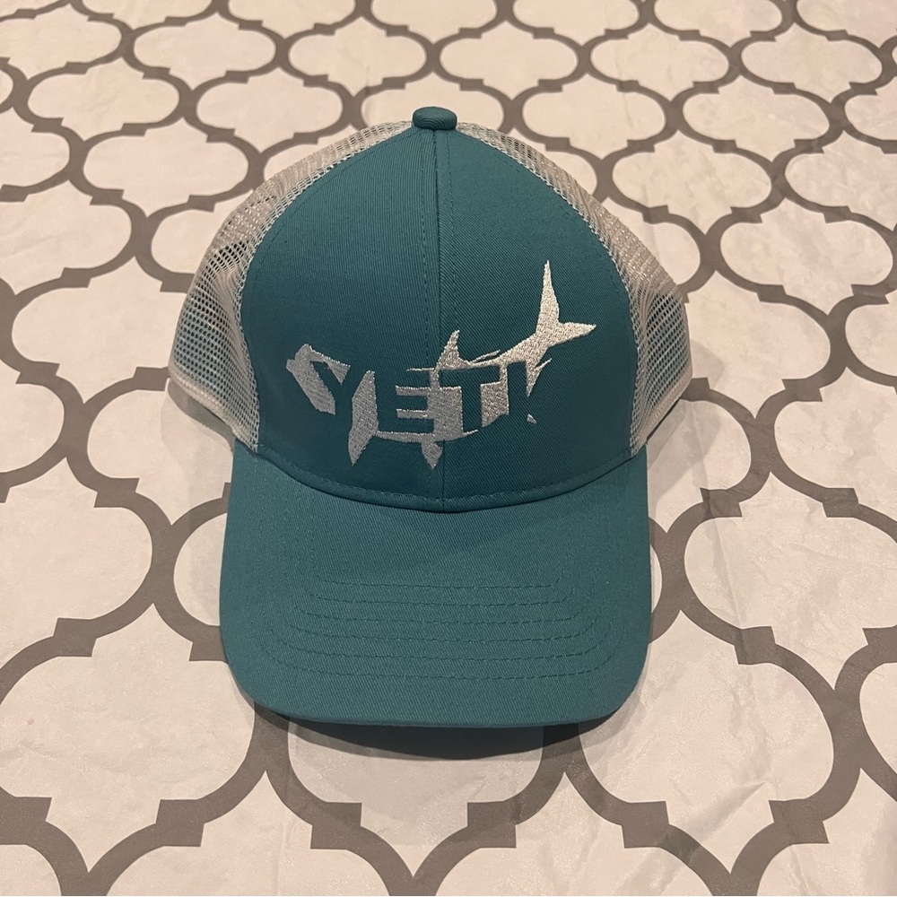 Yeti Coolers Teal Tarpon/Shark Fish Snapback Trucker Mesh Hat Ball Cap Fishing